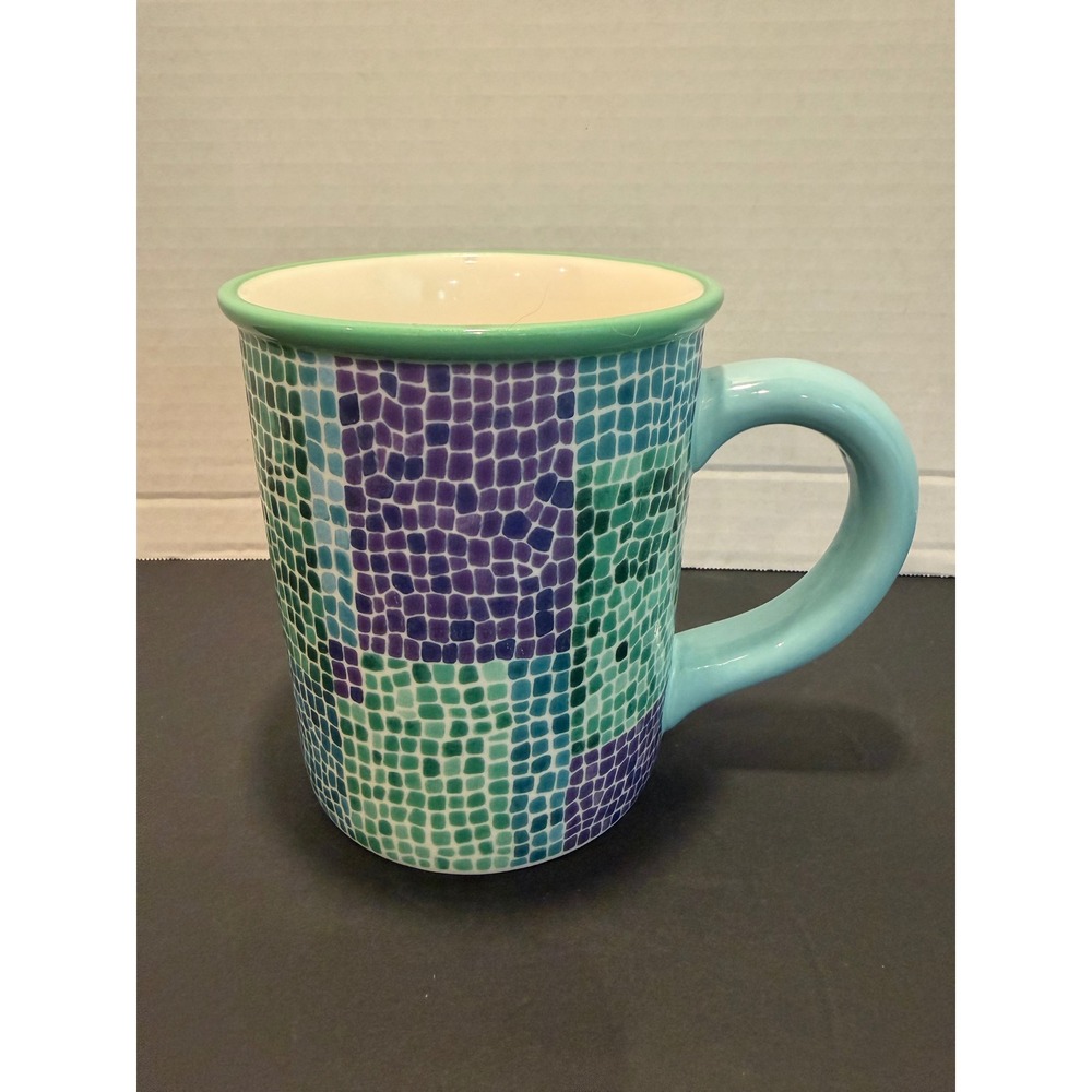 Starbucks 2002 barista mosaic tile, coffee mug, purple blue green